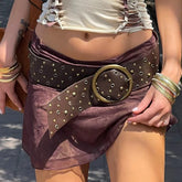 Modischer, schicker Harajuku Y2K PU-Gürtel mit großer runder Metallschnalle, Vintage-Accessoires in Braun für Damen, lässig, schick, Ästhetik